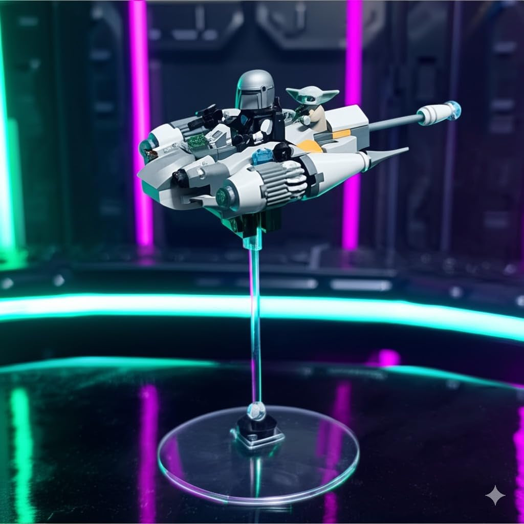 Y-Wing Microfighter Display Stand -4-Pack No-Assembly, Transparent Riser with 2X2 Brick Connection, Upgraded Wide Base, Compatible with LEGO Star-Wars N-1 Starfighter Microfighter 75363,75344