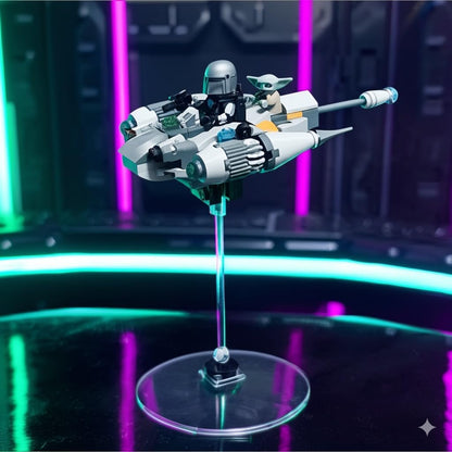 Y-Wing Microfighter Display Stand -4-Pack No-Assembly, Transparent Riser with 2X2 Brick Connection, Upgraded Wide Base, Compatible with LEGO Star-Wars N-1 Starfighter Microfighter 75363,75344