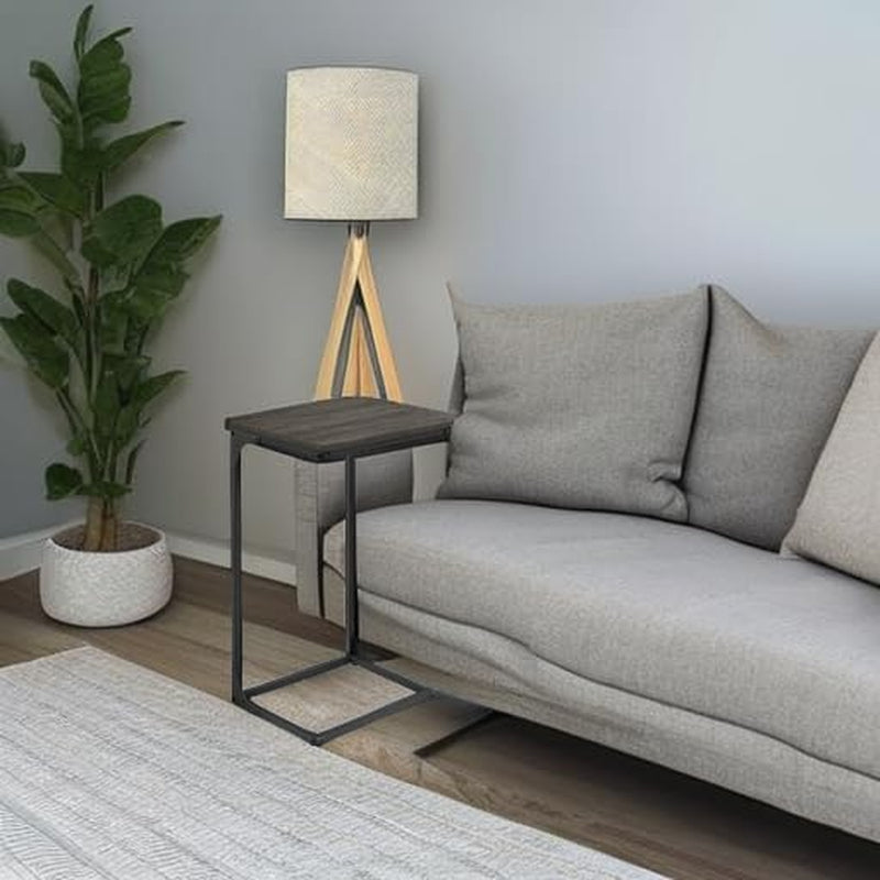 C-Shaped End Table Set, Side Table for Sofa, Couch with Metal Frame, Small TV Tray for Living Room, Bedroom, Greige and Black