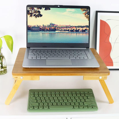 100% Bamboo Laptop Desk Flat Surface Lap Stand Table with Folding Legs Portable Table Bed Tray for Workstation Computer Writing Studio (Natural)
