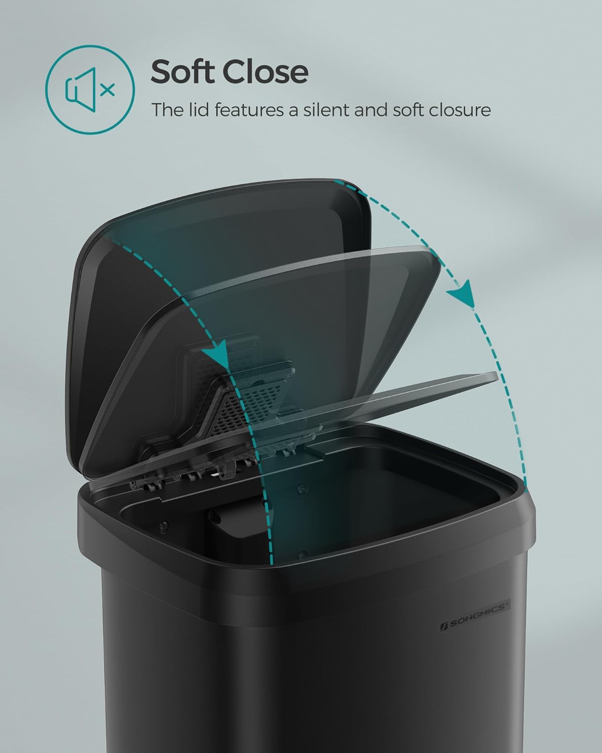 Kitchen Trash Can, 13 Gallon (50 L) Stainless Steel Garbage Can, with Stay-Open Lid and Step-On Pedal, Soft Closure, Tall, Large and Space-Saving, Black ULTB530B50