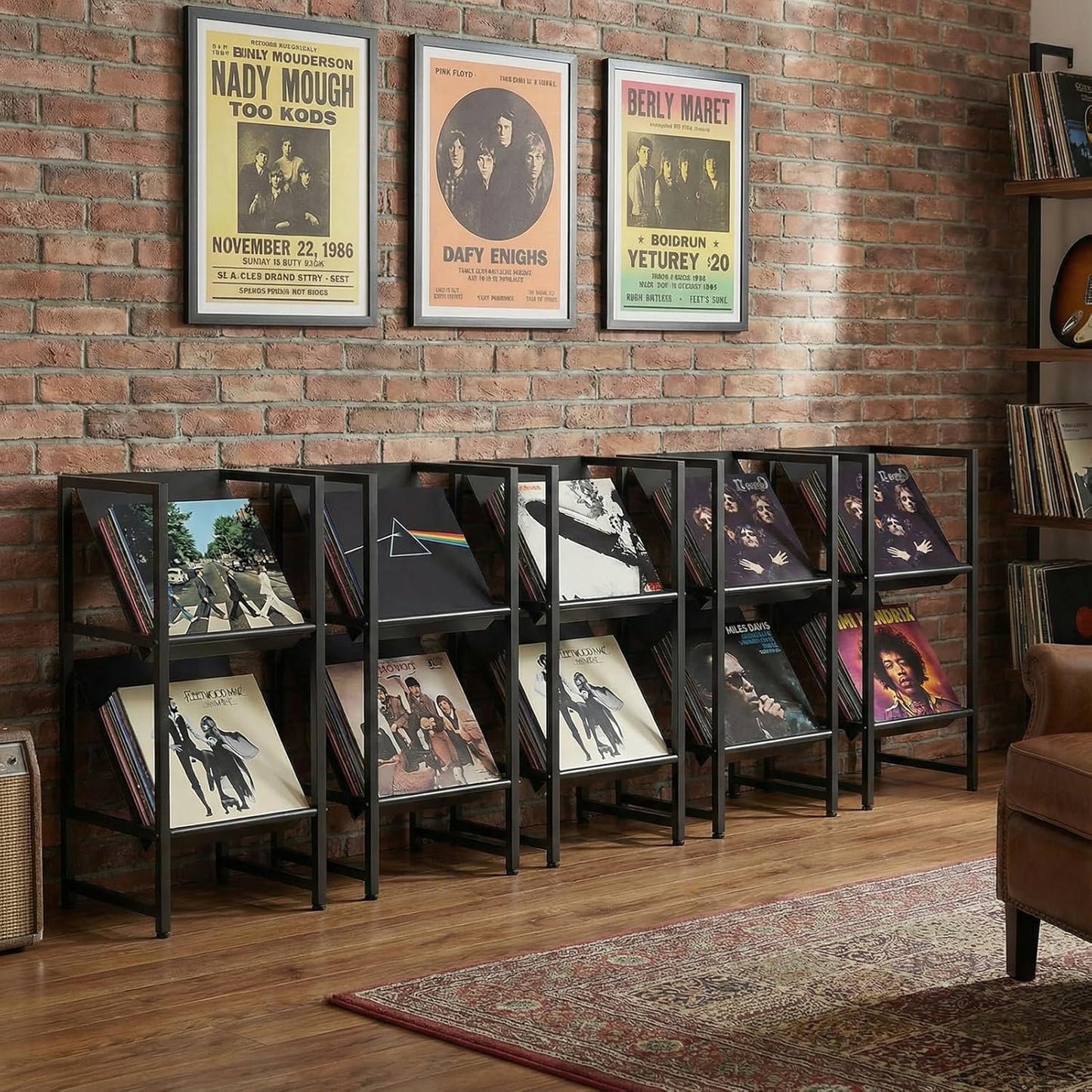Conceptual Design Vinyl Record Storage, 2 Tier Black Metal Record Holder, Stylish Storage Solution for Your Collection