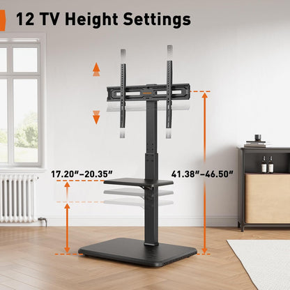 Floor TV Stand with Power Outlet, Universal TV Stand for 32-75 Inch Tvs up to 110 Lbs, Height Adjustable Standing TV Mount, Tall TV Mount with Wood Base, Max VESA 600X400Mm, PGFS06