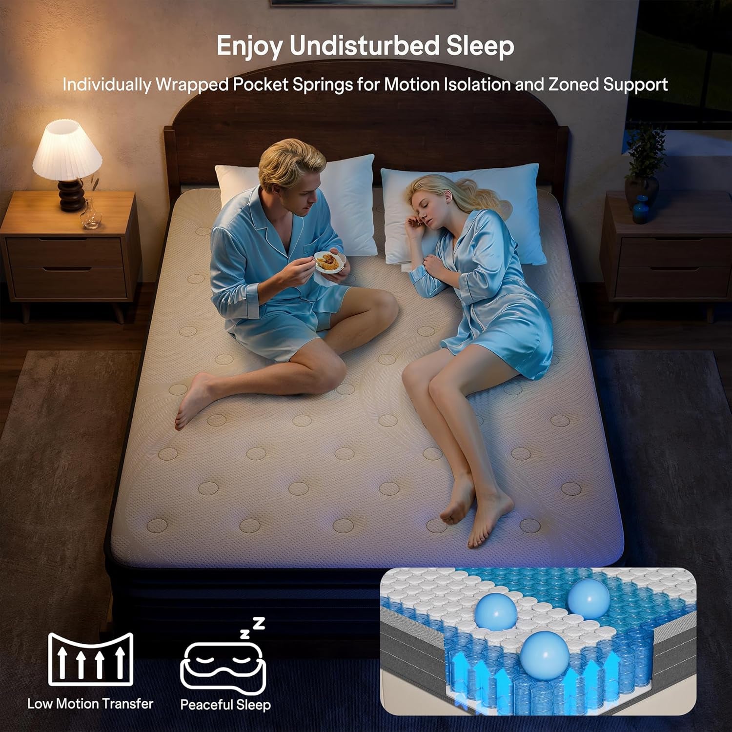 Queen Mattress 10 Inch, Hybrid Queen Mattress in a Box, Medium Firm Queen Size Bed Mattresses with Zoned Support, Memory Foam and Pocket Springs for Motion Isolation&Pressure Relief, Certipur-Us