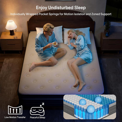 Queen Mattress 10 Inch, Hybrid Queen Mattress in a Box, Medium Firm Queen Size Bed Mattresses with Zoned Support, Memory Foam and Pocket Springs for Motion Isolation&Pressure Relief, Certipur-Us
