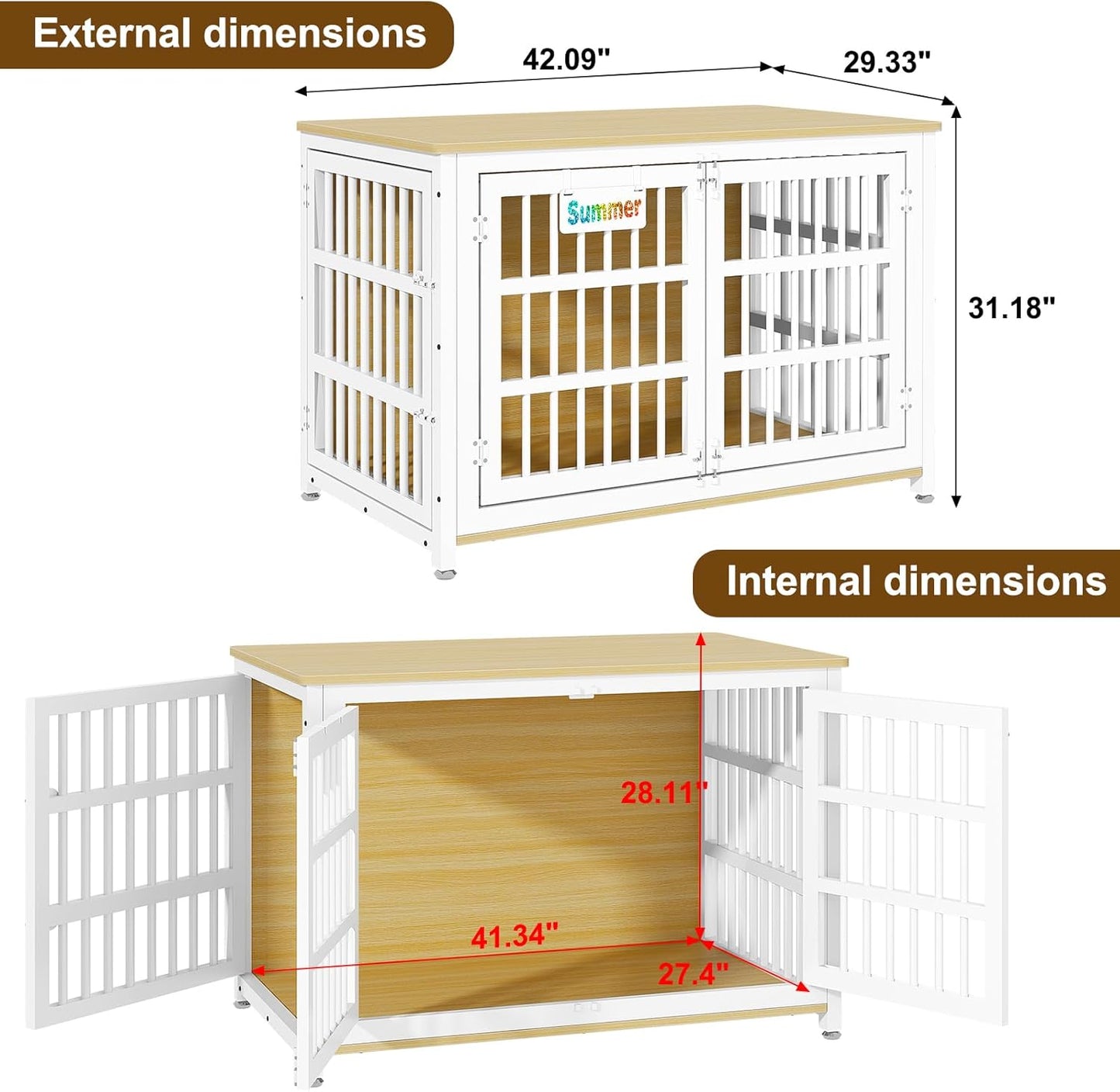 42"/41"/33" XL Dog Crate Furniture with Casters, Heavy Duty Dog Kennel Indoor for Large and Medium Dogs, Double-Doors Sturdy Dog Cage for Anxiety Dog, Decorate House as TV Stand, Bedside Table