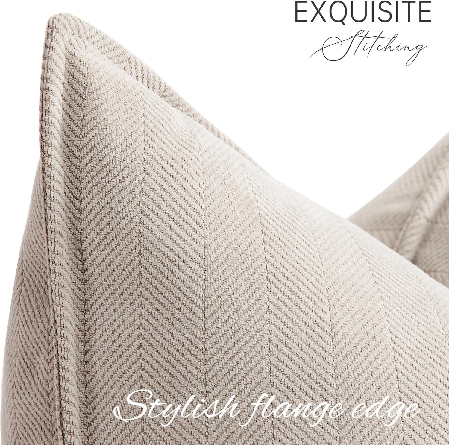 Beige Pillow Covers 24X24 Set of 2 Chenille Throw Pillow Covers with Elegant Design Soft and Luxurious Decorative Throw Pillows for Couch, Bed, and Home Decor