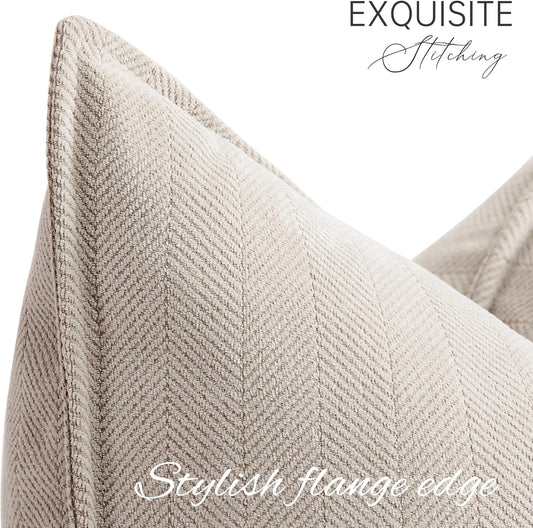 Beige Pillow Covers 24X24 Set of 2 Chenille Throw Pillow Covers with Elegant Design Soft and Luxurious Decorative Throw Pillows for Couch, Bed, and Home Decor