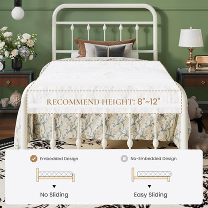 Twin Size Metal Platform Bed Frame with Victorian Style Iron-Art Headboard and Footboard, Easy Assembly, under Bed Storage, No Box Spring Required, off White