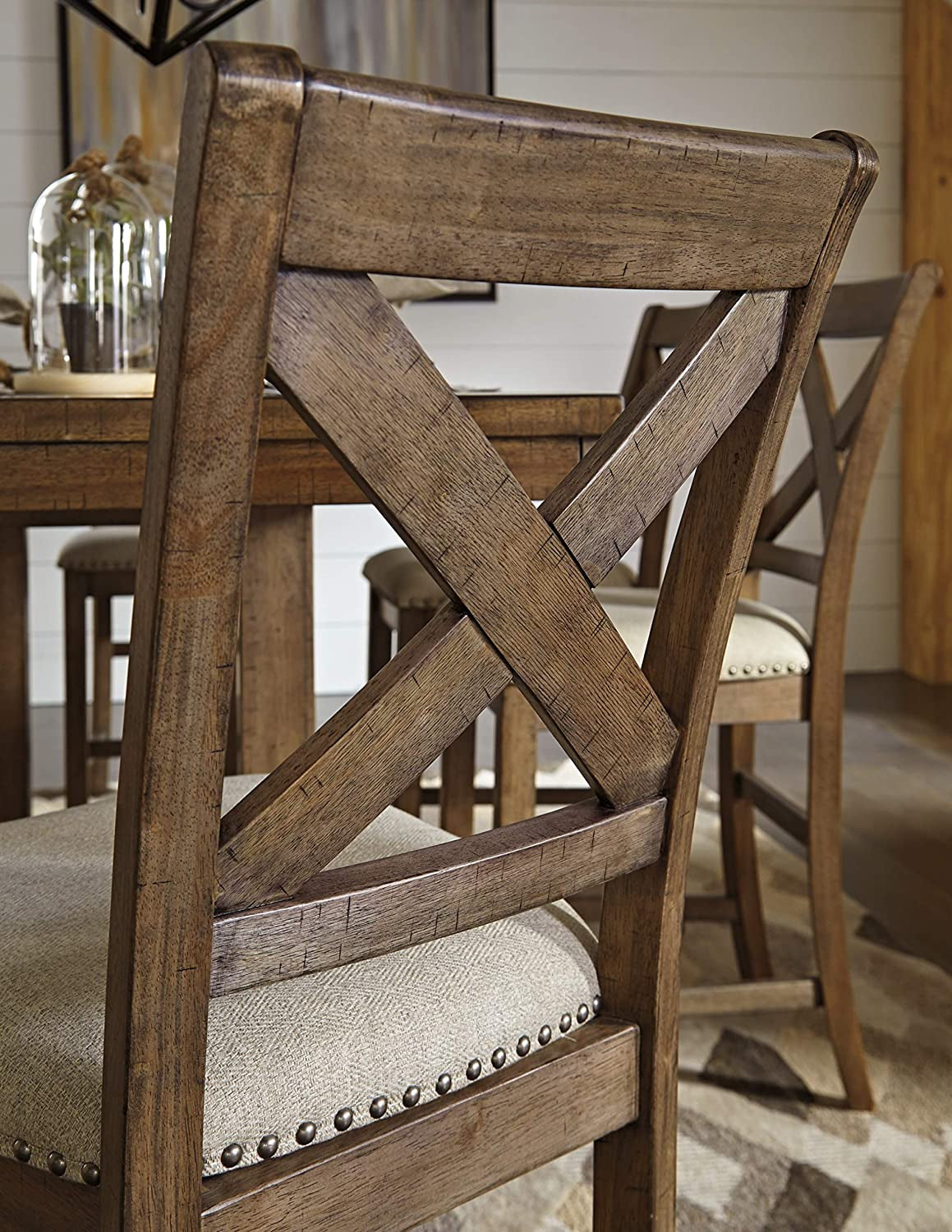 Moriville Rustic Farmhouse 24.5" Upholstered Barstool, 2 Count, Beige & Brown