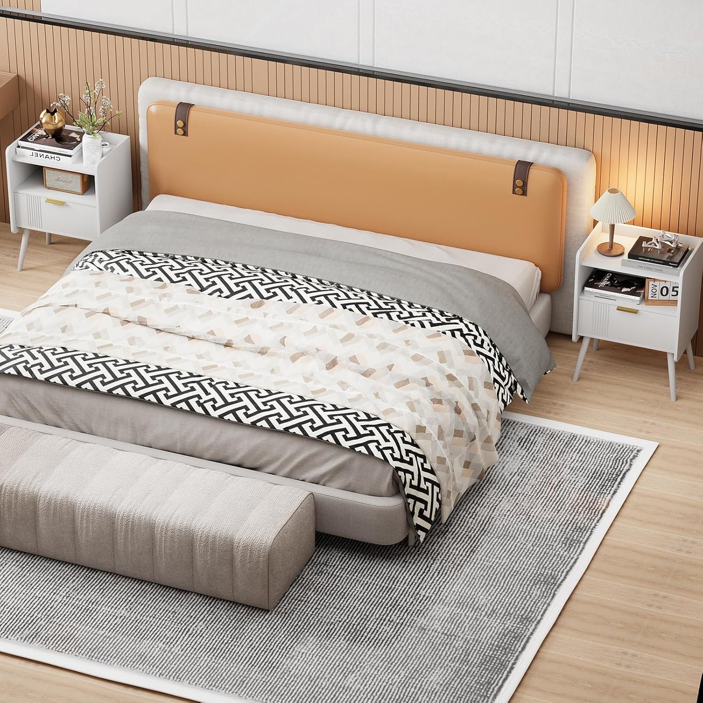 Night Stand Modern End Table with Storage Drawer and Open Shelf, Small Bedside Table, Wooden Sofa Side Stand for Bedroom,Study Room and Small Spaces (White)