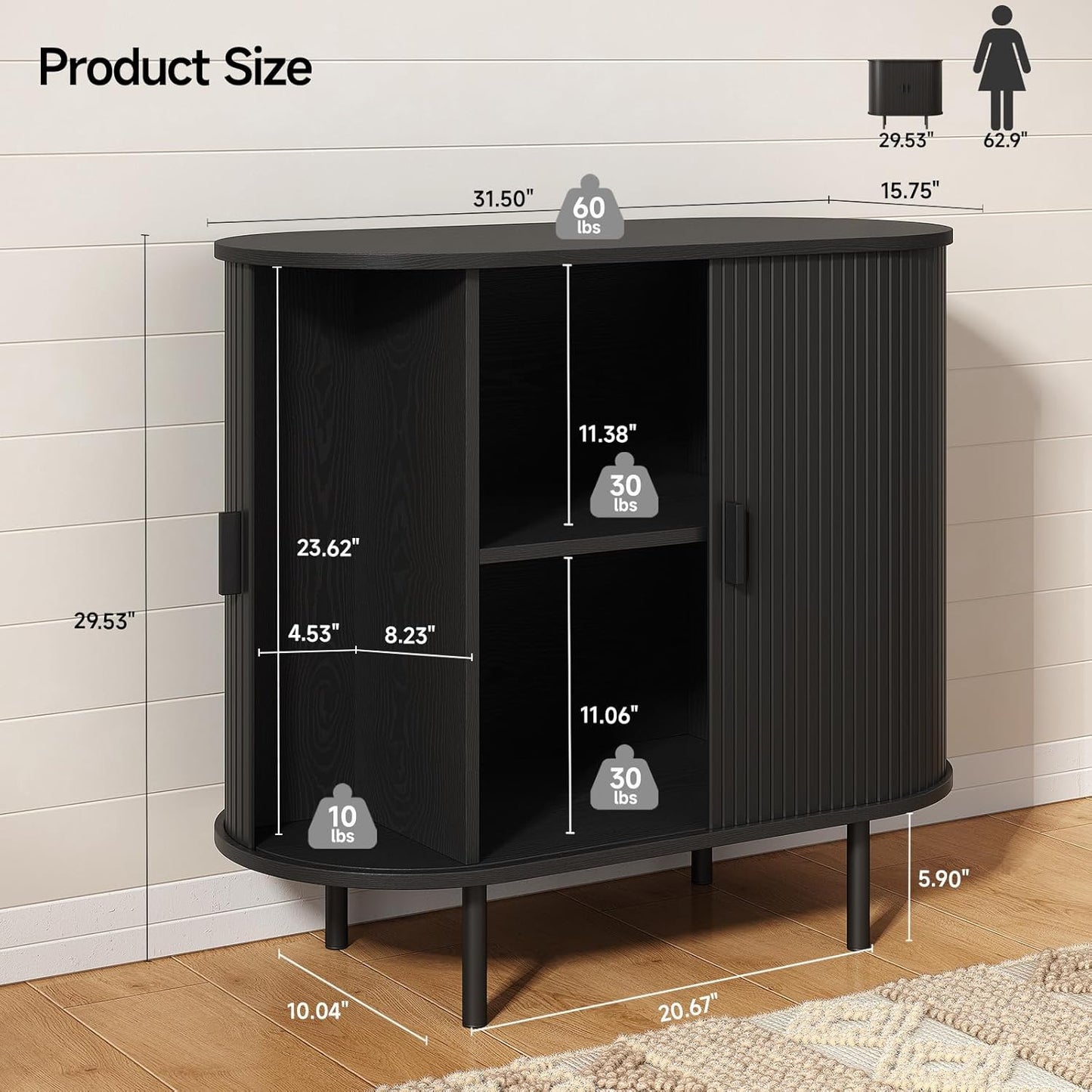 31.5" Sideboard Buffet Cabinet with Storage, Storage Cabinet with Sliding Door & Adjustable Shelf, Modern Accent Coffee Bar Console Table for Kitchen, Entryway, Black