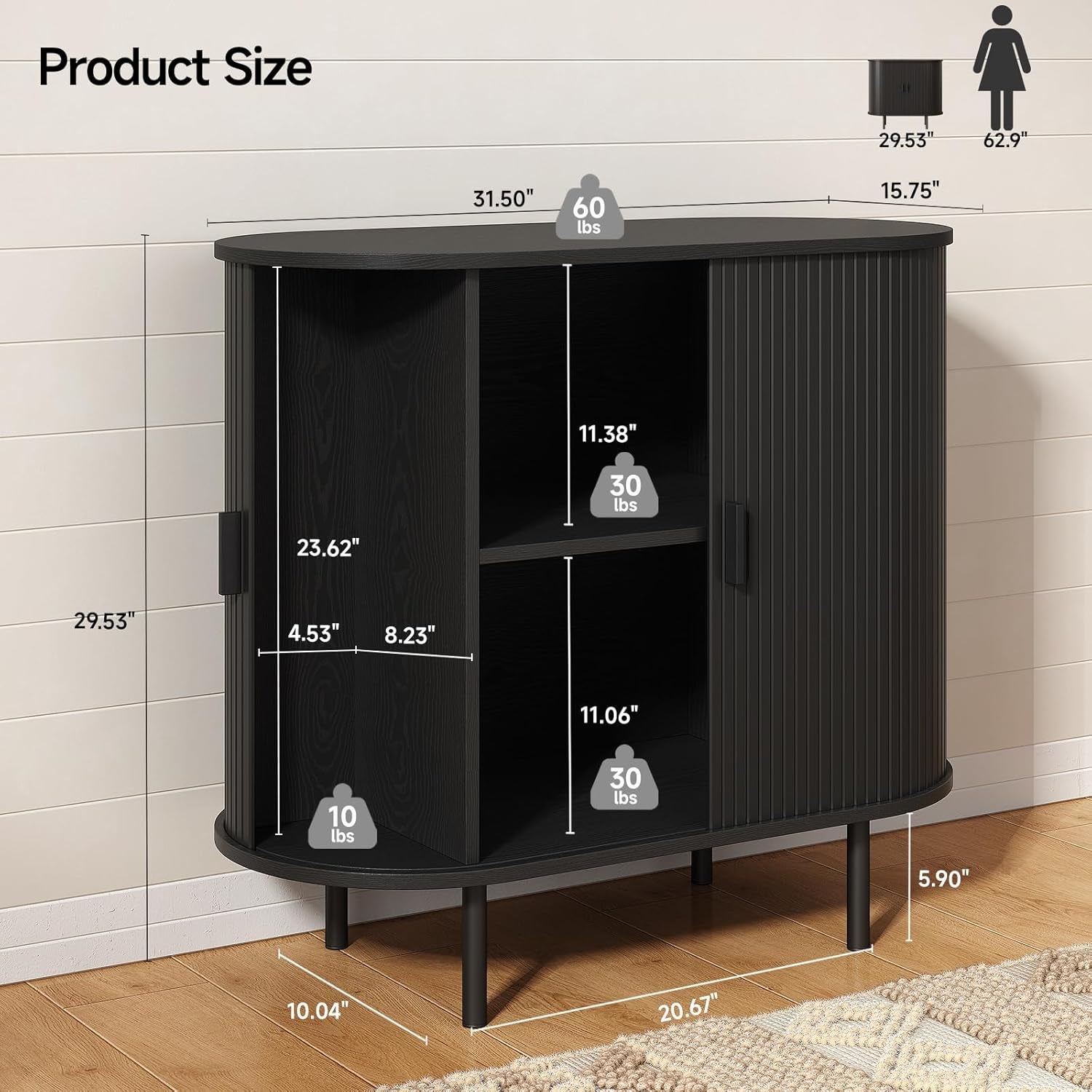 31.5" Sideboard Buffet Cabinet with Storage, Storage Cabinet with Sliding Door & Adjustable Shelf, Modern Accent Coffee Bar Console Table for Kitchen, Entryway, Black