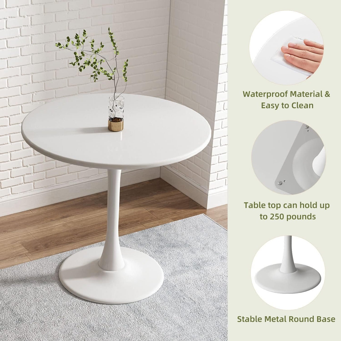 White round Table Modern Tulip Dining Table White round Kitchen Table Mid Century Coffee Table for Living Room, 24 Inch
