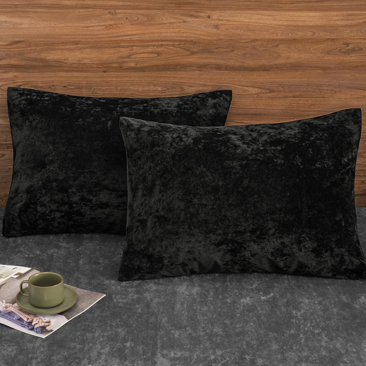 Truly Velvet Pillowcases King Size, No Insert, 2 Pack Ultra Soft Breathable Pillow Shams Covers with Envelope Closure, 20" X 36" Luxury Cozy Warm Fuzzy Flannel Pillow Cases, Black