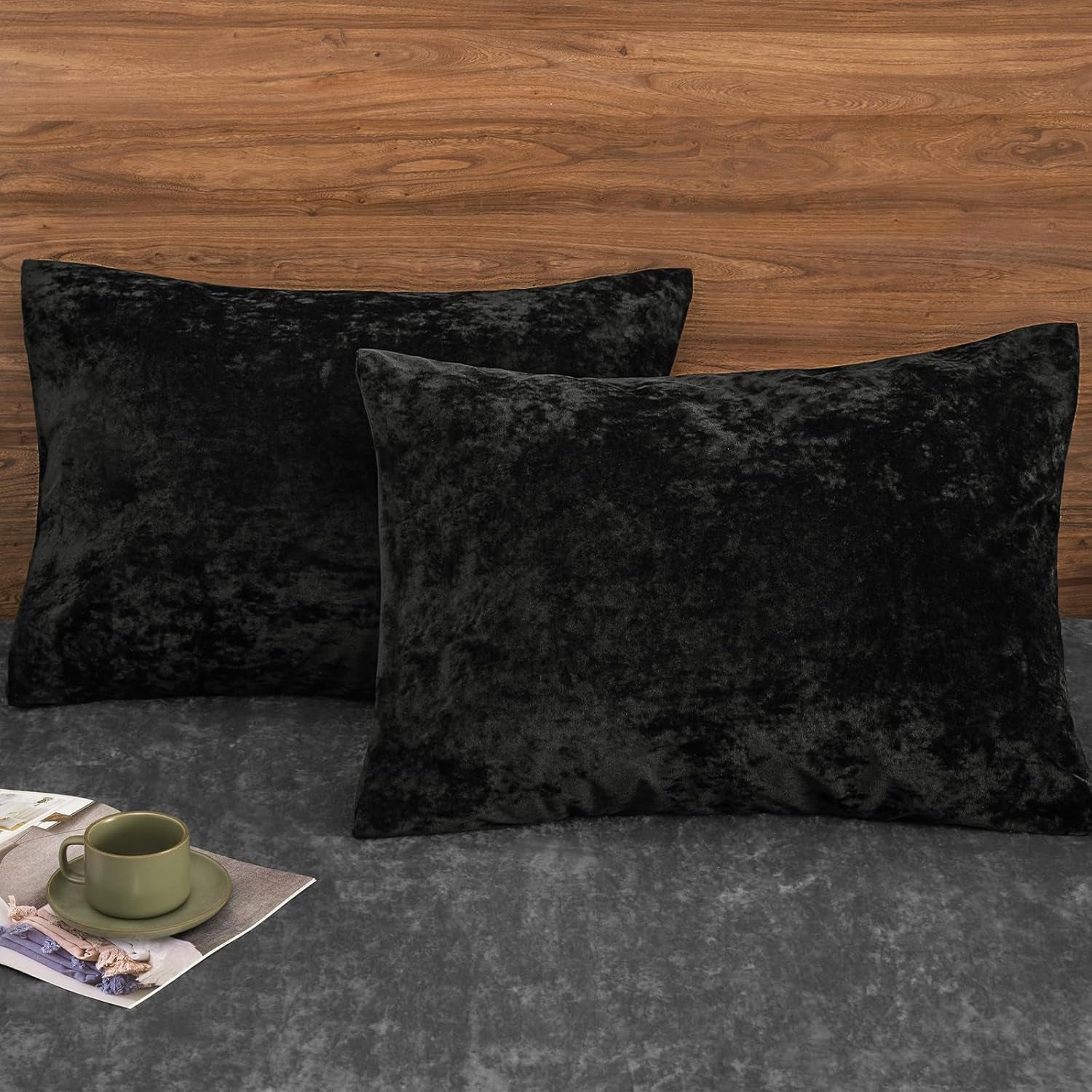 Truly Velvet Pillowcases King Size, No Insert, 2 Pack Ultra Soft Breathable Pillow Shams Covers with Envelope Closure, 20" X 36" Luxury Cozy Warm Fuzzy Flannel Pillow Cases, Black