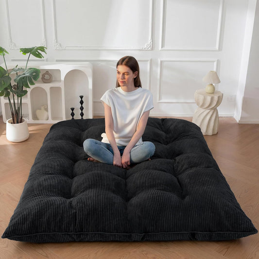6" Japanese Floor Mattress, Foldable Futon Mattress Full Size, Tufted Roll up Floor Bed, Thick Tatami Mat Sleeping Pad Portable Lounger for Camping Guest Room Dormitory Bedroom RV, Black