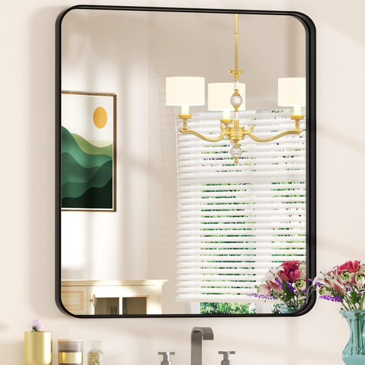 32×36 Bathroom Mirror for Vanity - Rustproof Framed Wall Mirror with Explosion-Proof Tempered-Glass & Rounded Corners for over Sink, Bedroom, Entryway, Modern Matte Frame, Horizontal/Vertical