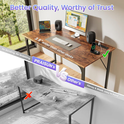 40 X 20 Inch Computer Desk with Power Outlets and USB-C Port, Gaming Office Desk with Deeper Desktop, Writing Work Desk for Home Office, Study, Bedroom, Metal Frame, Rustic Brown
