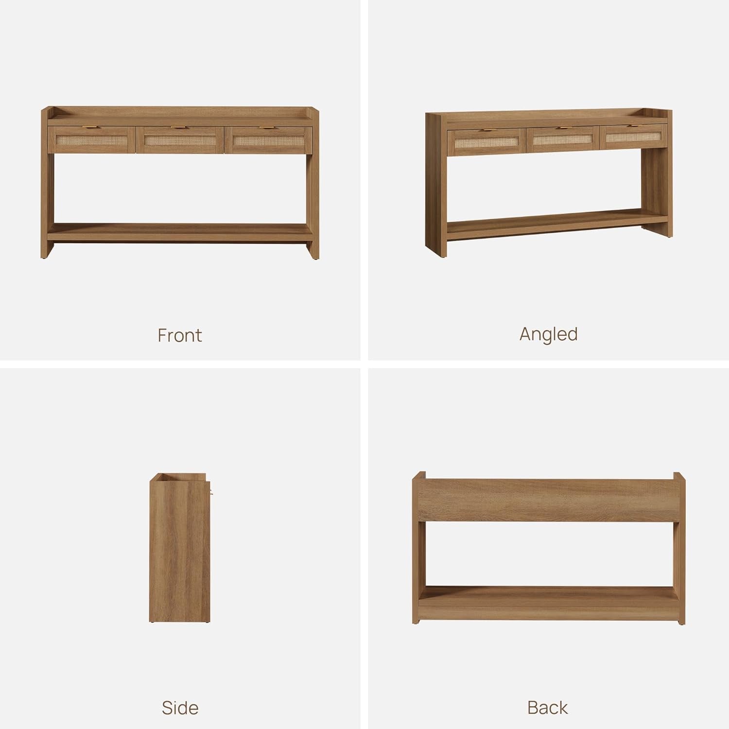 60" Rattan Console Table for Entryway - Farmhouse Entry Table Sofa Table with 3 Drawers, Narrow TV Console Table with Storage for Living Room, Hallway, Couch, Foyer