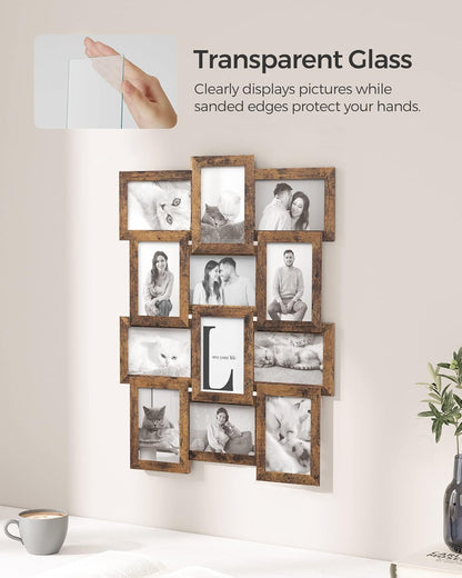 Collage Picture Frames, 4X6 for Wall Decor, Multi Family Photo for Gallery Decor, Hanging Display, Set of 12, Rustic Brown URPF026X01