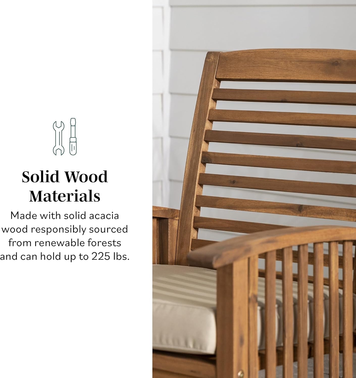 Rendezvous Modern 2 Piece Solid Acacia Wood Slat Back Outdoor Dining Chairs, Set of 2, Dark Brown
