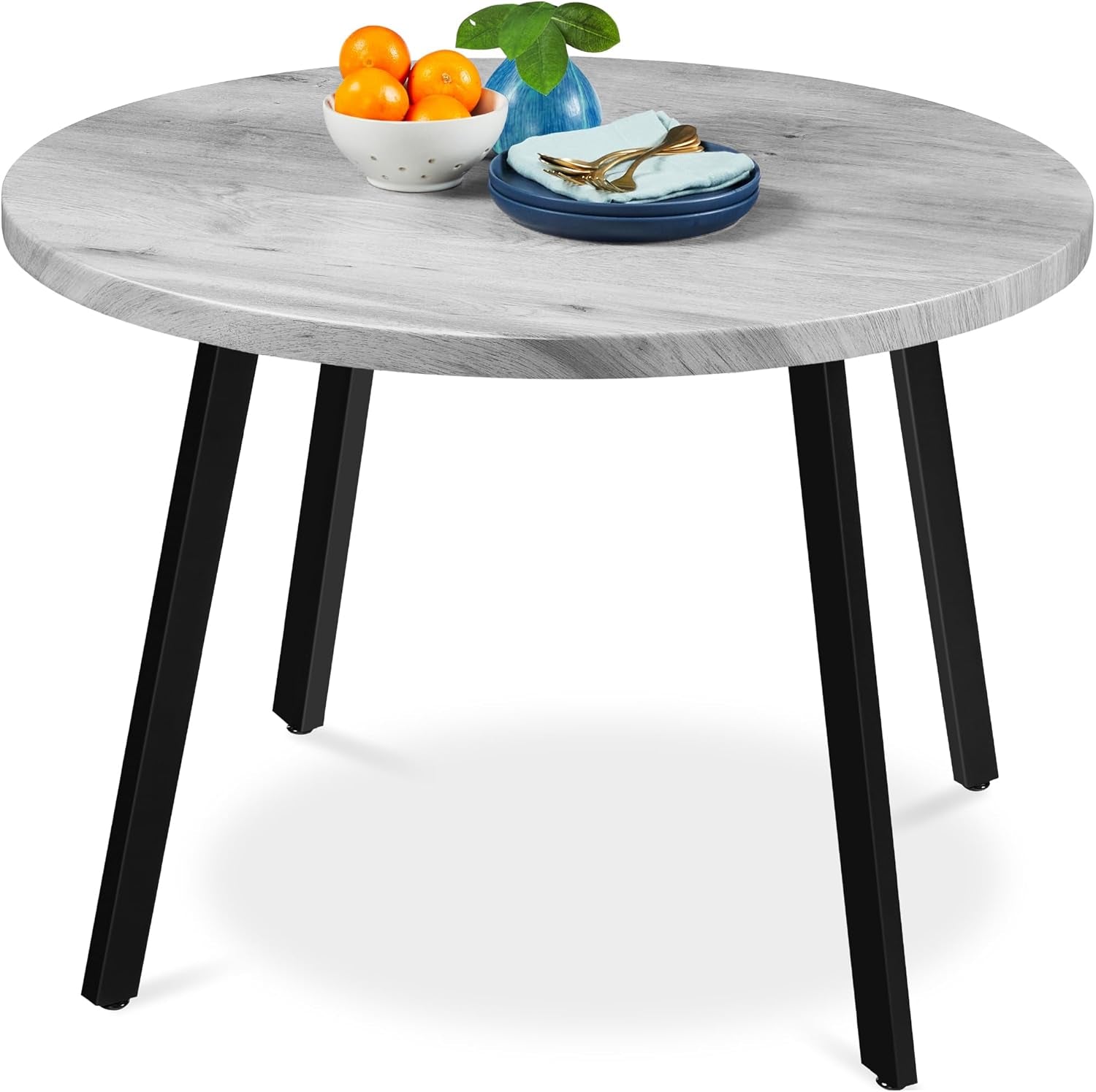 round Mid-Century Modern 35.5In Dining Table, Space-Saving Dinette for Home, Kitchen, Apartment W/Steel Legs - Gray