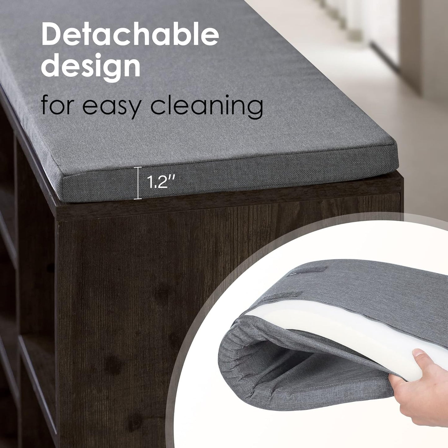 Shoe Bench Storage Bench Entryway Bench Shoe Storage Organizer, 11.8 X 40.9 X 20.7 Inches, with Cushion and 10 Adjustable Compartments for Living Room Entryway Hallway Bedroom
