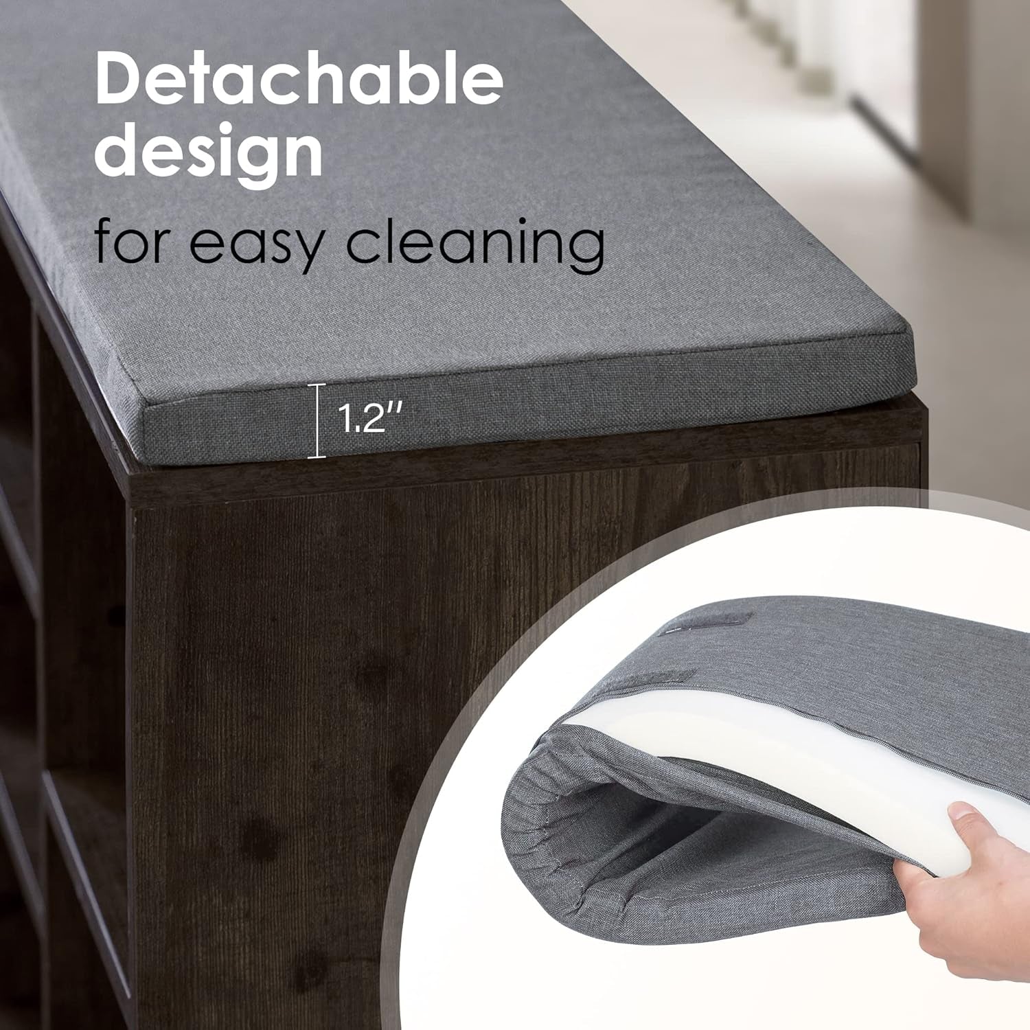 Shoe Bench Storage Bench Entryway Bench Shoe Storage Organizer, 11.8 X 40.9 X 20.7 Inches, with Cushion and 10 Adjustable Compartments for Living Room Entryway Hallway Bedroom