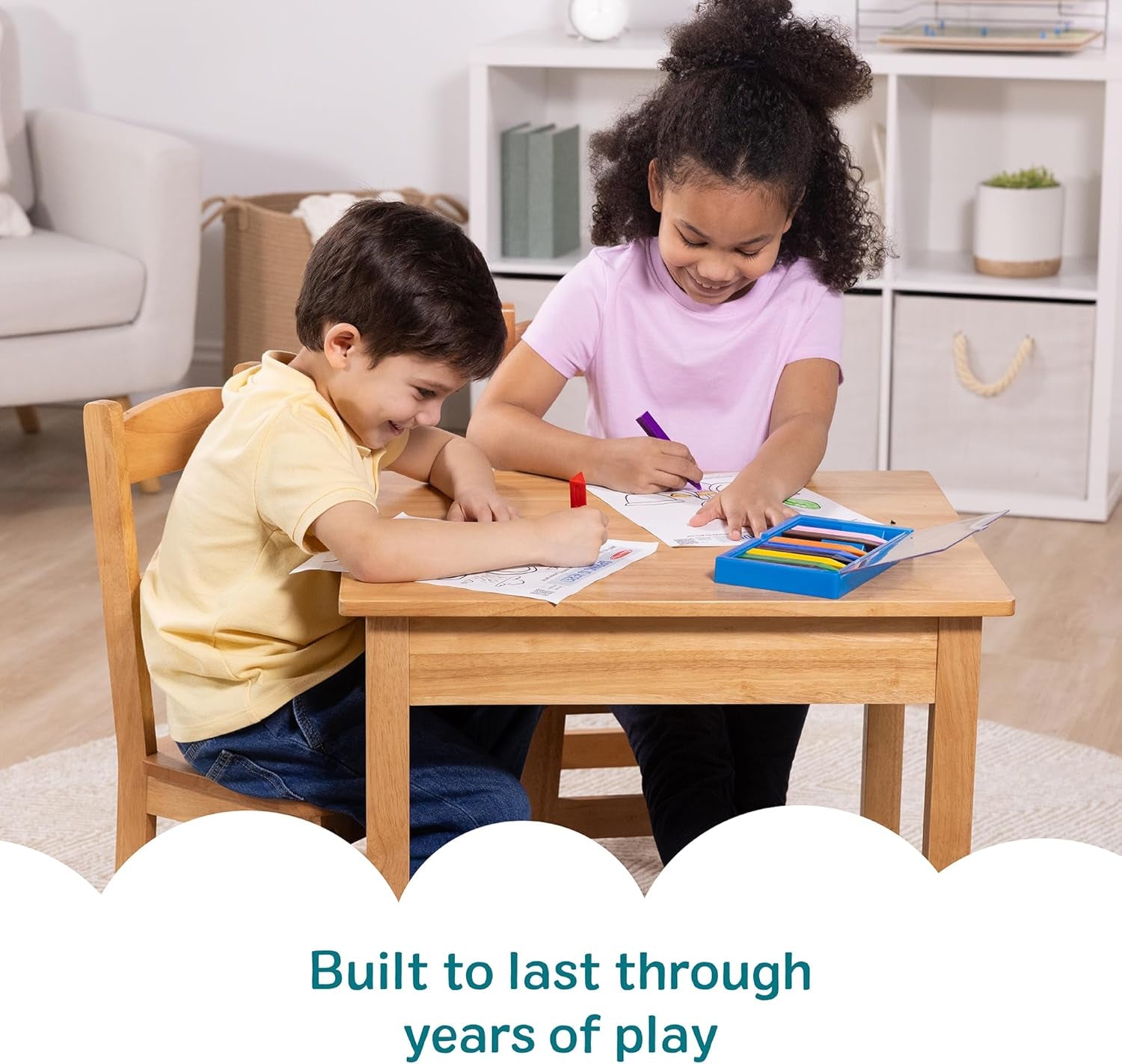 Solid Wood Kids Table and Chairs (2), Premium Quality Wooden Toddler Table and Chair Set for Kids Playroom Furniture & Montessori Classroom Furniture for Boys & Girls Ages 3+