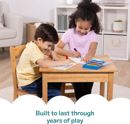 Solid Wood Kids Table and Chairs (2), Premium Quality Wooden Toddler Table and Chair Set for Kids Playroom Furniture & Montessori Classroom Furniture for Boys & Girls Ages 3+