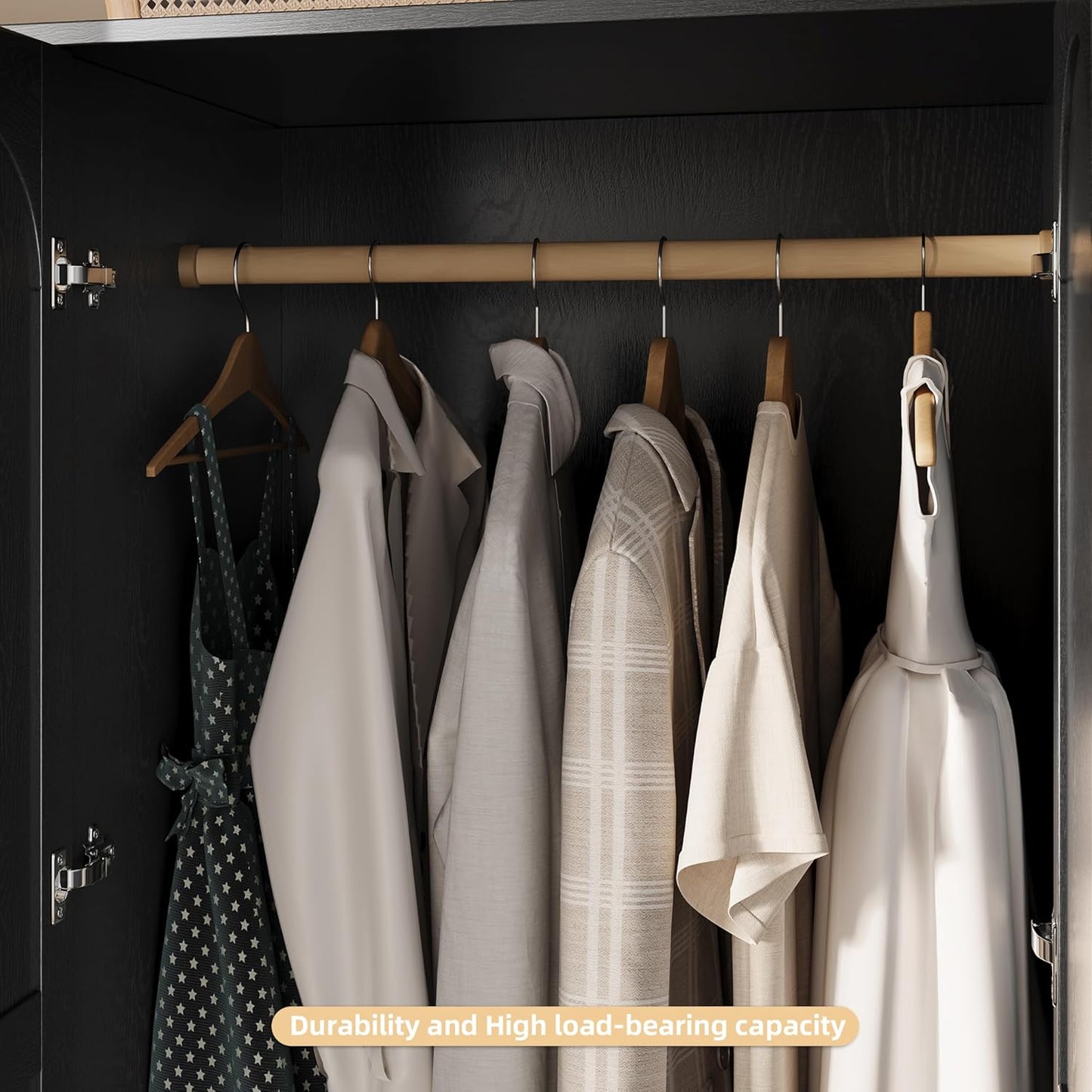 4 Doors Freestanding Armoire Wardrobe Closet, 72" Black Wardrobe Armoire Wooden Closet Large Capacity Storage with 3 Drawers & 3 Hanging Rod Shelves Clothes Organizer