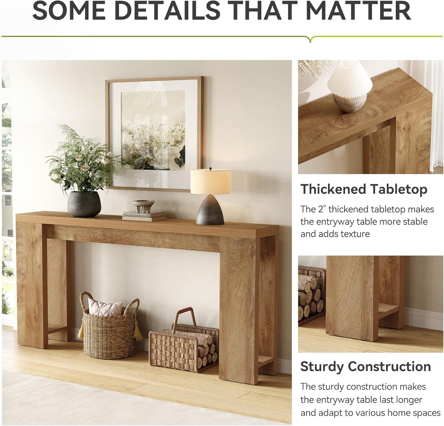 70.9-Inch Long Console Table, Narrow Sofa Table behind the Couch, Farmhouse Console Table for Living Room, Entryway, Hallway