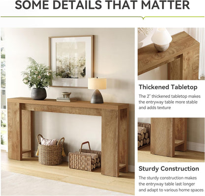 70.9-Inch Long Console Table, Narrow Sofa Table behind the Couch, Farmhouse Console Table for Living Room, Entryway, Hallway