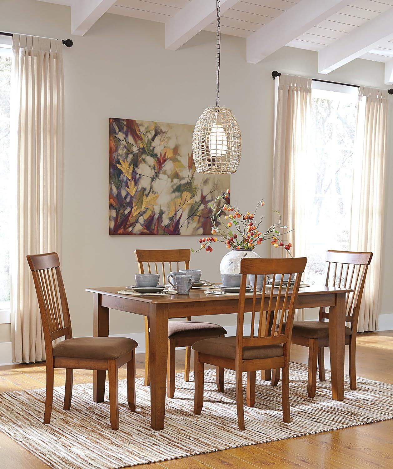 D199-01 Berringer 18" Rustic Dining Chair with Cushions, 2 Count, Light Brown