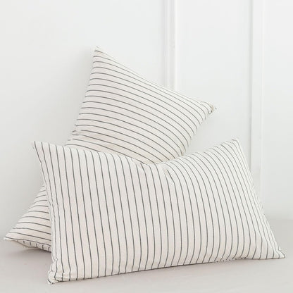 Bedding Pillowcases Striped Pack of 2 100% Washed Cotton Linen like Textured Breathable Durable Soft Comfy (White Dark Grey Wide Stripes, King)