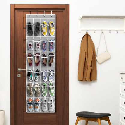 24 Pockets - Crystal Clear over the Door Hanging Shoe Organizer, Gray (64'' X 19'')