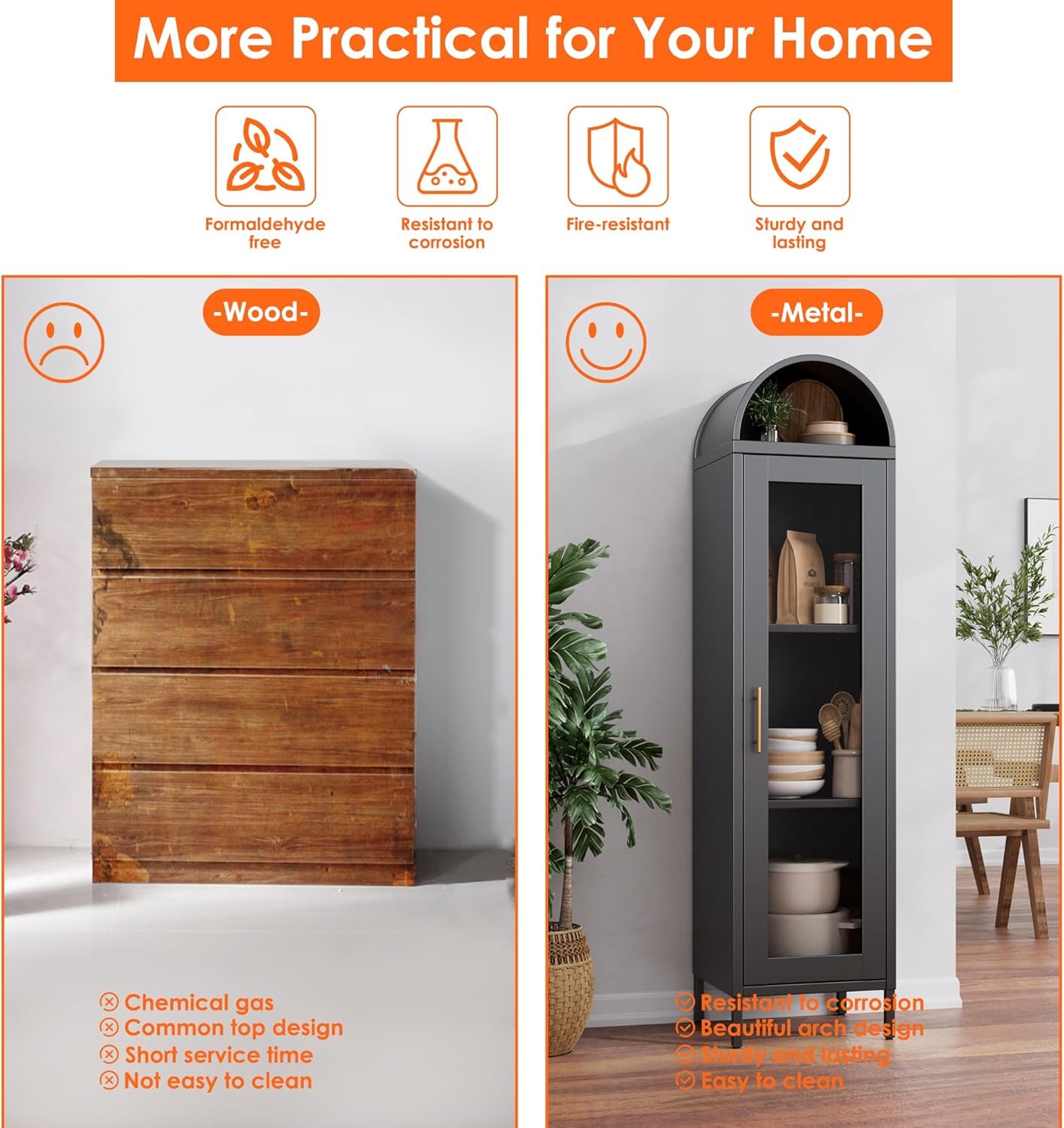 Metal Arched Display Cabinet,Arched Cabinet with Glass Doors,Assembly Required,Black