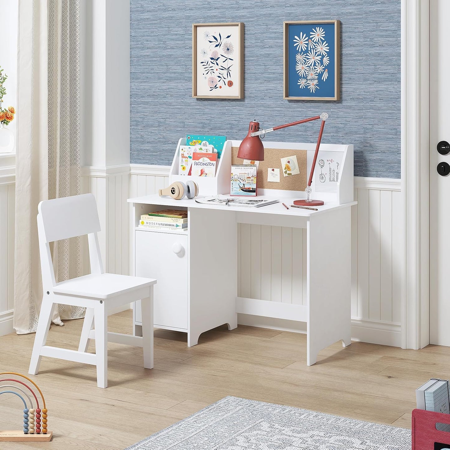 Kids Study Desk with Chair, Kids Desk and Chair Sets with Hutch for 3-8, Wooden Children Study Table, Student Writing Table Computer Workstation