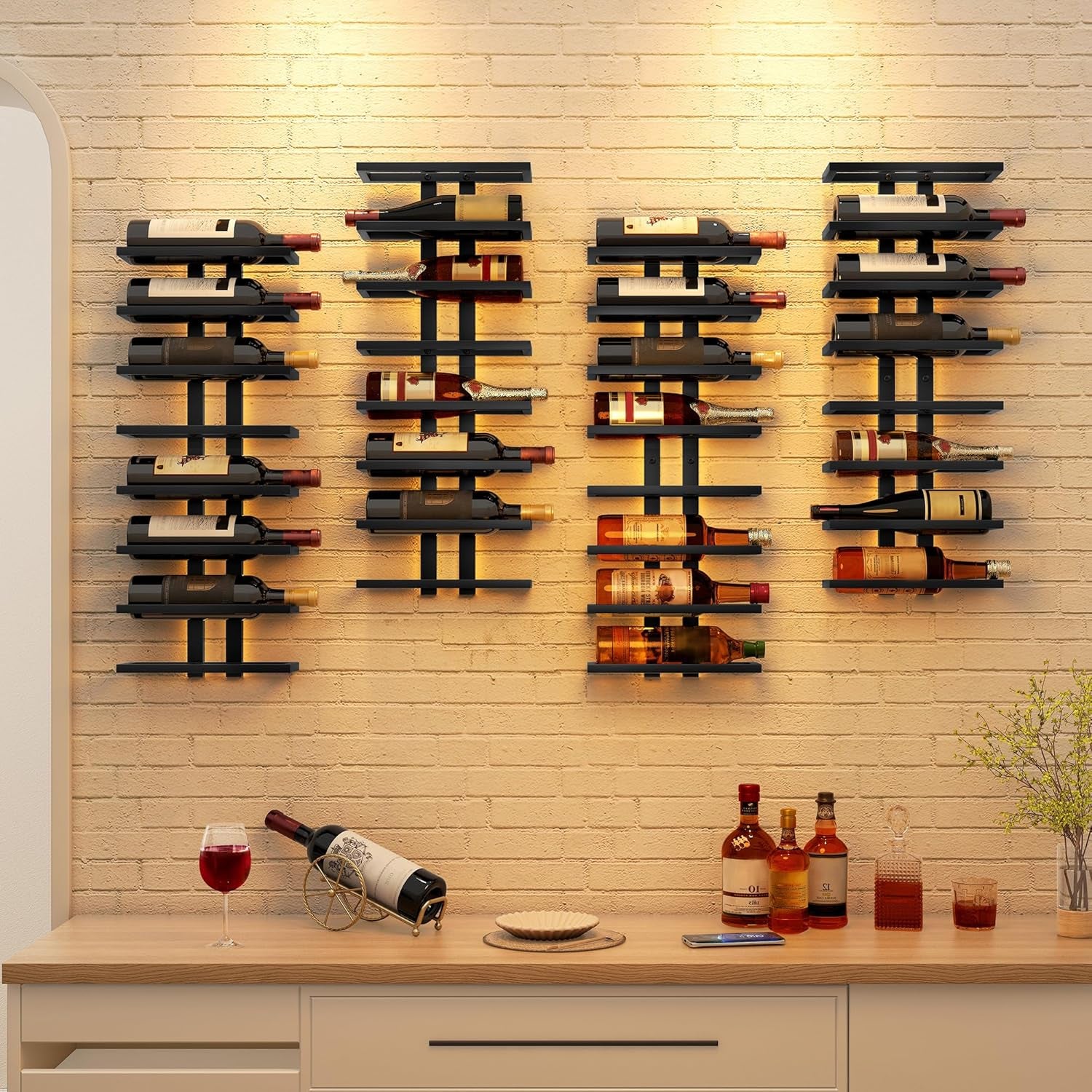 8 Tier Wall Mount Wine Rack, Wall Racks for Wine Bottles Display and Storage, Hanging Bottle Organizer for Living Room, Dining Room, Wine Cellar, Bar, Black