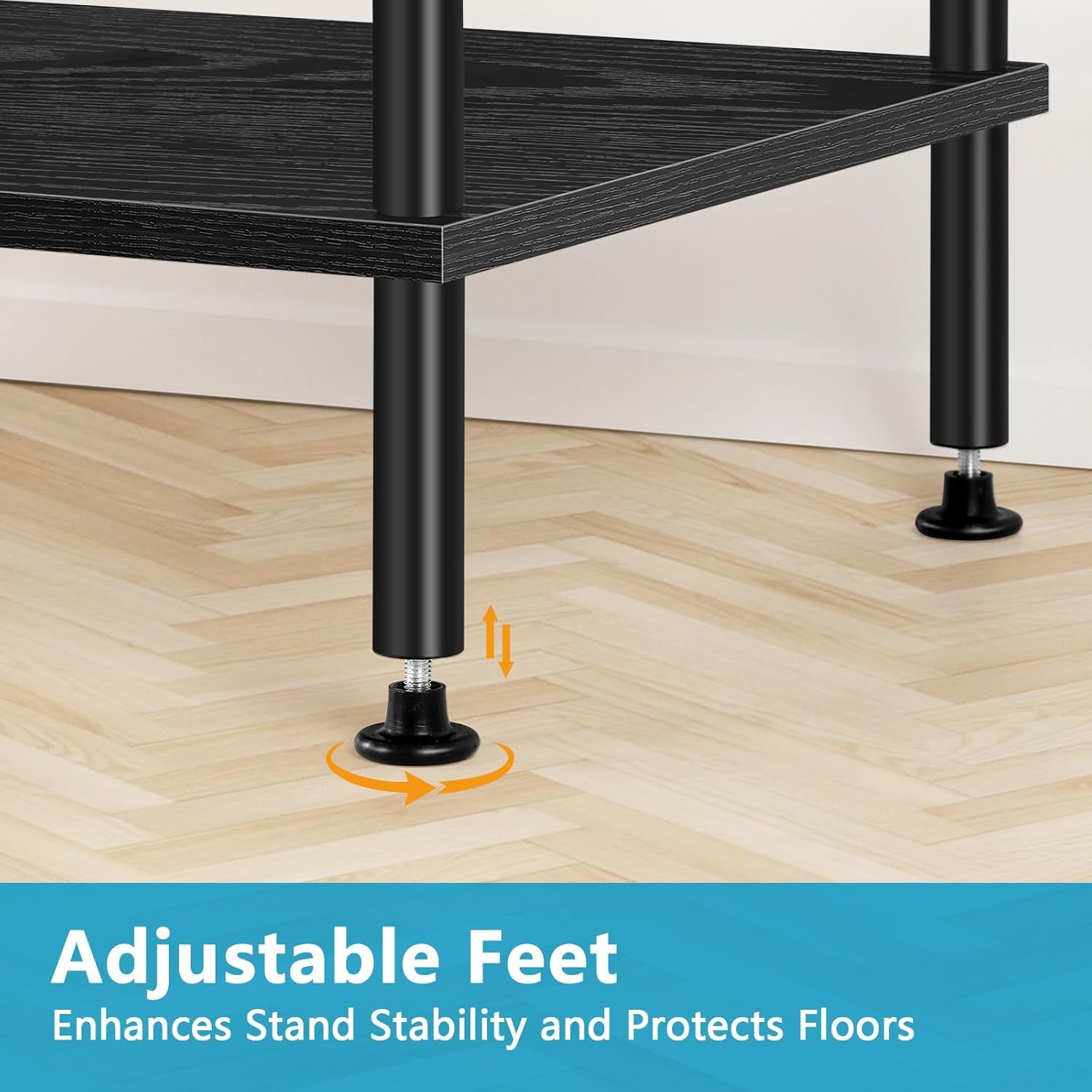 50 Inch TV Stand 3 Tier Entertainment Center with Storage Shelves Small Tall Television Console Table with Metal Frame, Industrial TV Cabinet for Living Room Bedroom, Black