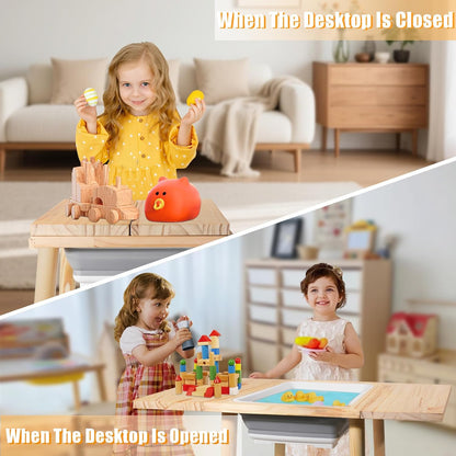 Wooden Sensory Table for Toddlers 1-3, with a Flip-Adjustable Desktop, Kids Table with Storage Bins, a Festive Gift Suitable for Both Boys and Girls