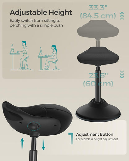Ergonomic Wobble Stool, Height Adjustable Standing Desk Stool 23.6-33.3 Inches, Swivel Balance Chair with Non-Slip Base, Standing Chair, for Active Sitting, Office, Home, Ink Black UOSC02BK