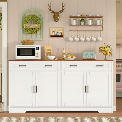 Buffet Cabinet with Storage and Drawers, 55" Large Sideboard Buffet Cabinet with Adjustable Shelves and Doors, Modern Coffee Bar for Kitchen, Living Room, White