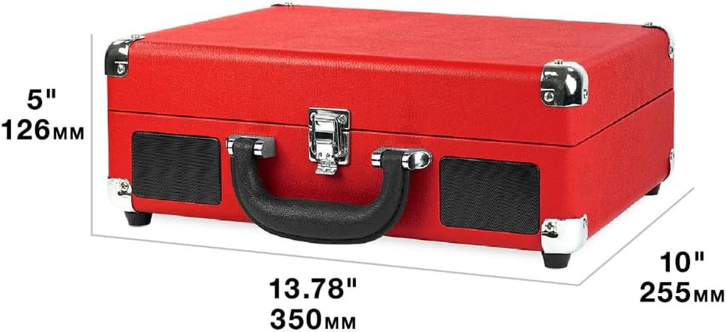 Journey Bluetooth Portable Suitcase Record Player – with Built-In Speakers, 3 Speed Vinyl Record Player, RCA Out, Headphone Jack (Gray)