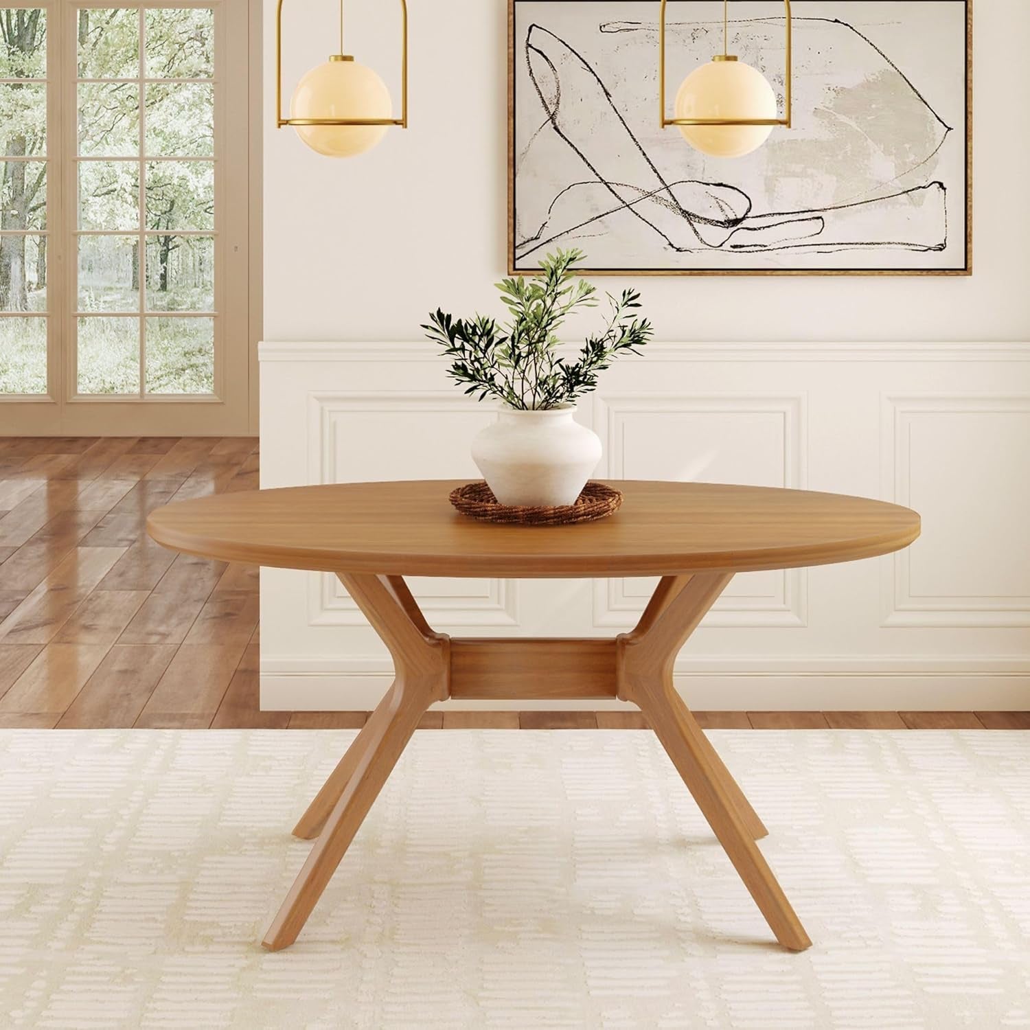 Verso Oval Dining Table, 62 Inch Solid Wood Kitchen, Minimalist Table for Dining Room, Pecan