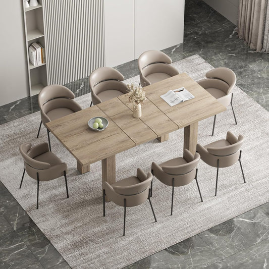 Extendable Dining Table for 6 8 10, 55'' to 78" Wood Kitchen Table Mid Century Modern Large Transformer Rectangle Dining Room Table Space Saving for Small Apartment Conference, Oak