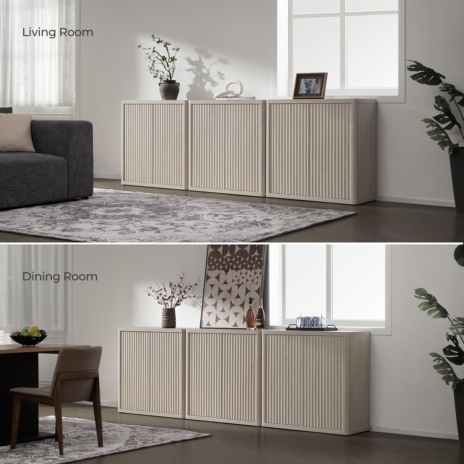 Buffet Cabinet with Storage Sideboard Accent Modern Credenza with Doors & Shelves Fluted 34.6" Tall Media Console Mid Century Coffee Bar Table for Living Room Kitchen Dining Room Hallway
