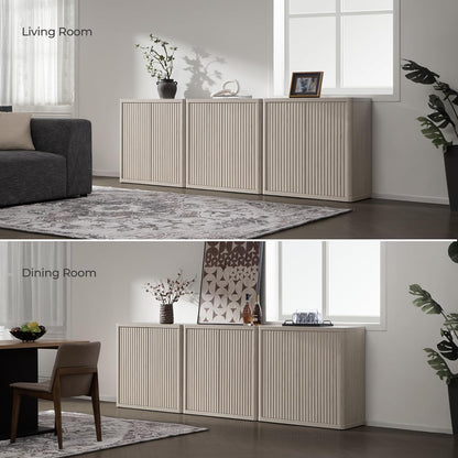 Buffet Cabinet with Storage 34.6" Sideboard Accent Modern Credenza with Doors & Shelves Fluted Tall Media Console Mid Century Coffee Bar Table for Living Room Kitchen Dining Room Hallway