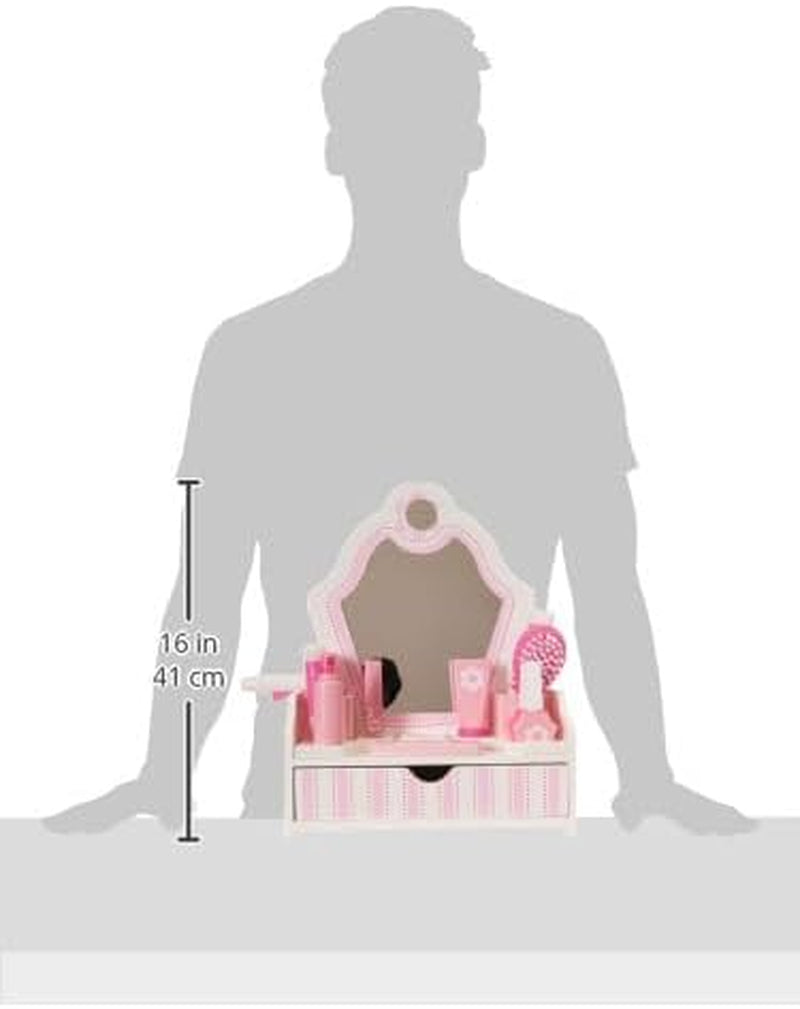 Wooden Beauty Salon Play Set, 18-Piece Vanity with Pretend Play Toys, Makeup, Mirror, Accessories & More, Preschool Toys for Girls & Boys Ages 3+ - FSC Certified